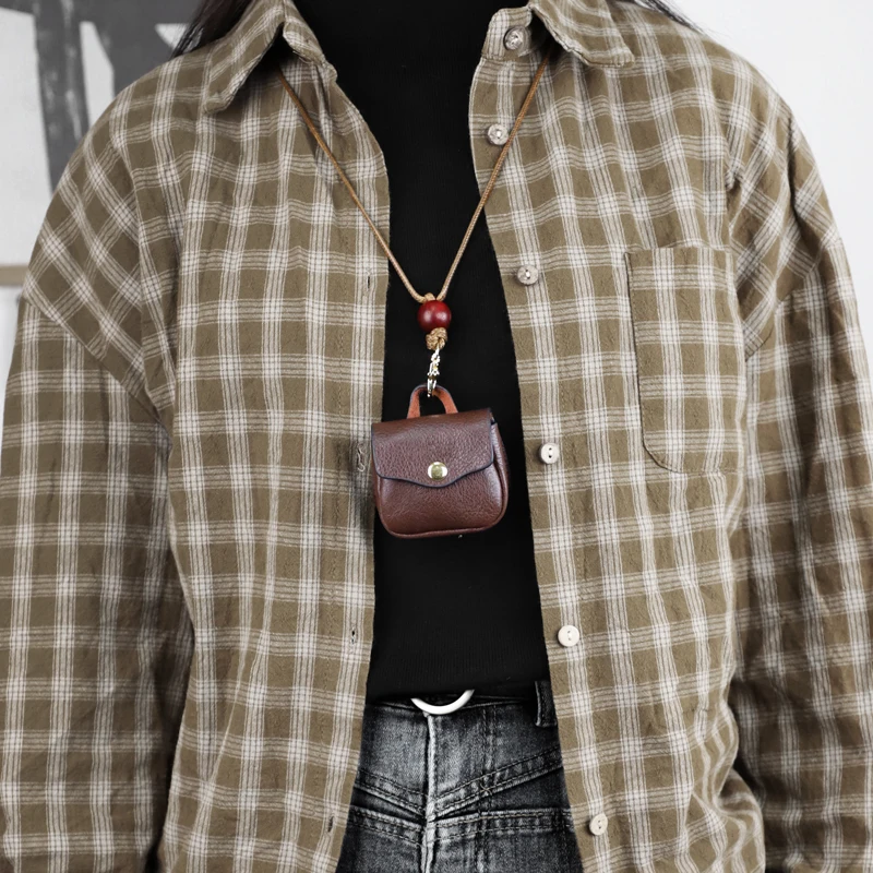 Мини-кошелек Для Монет Airpods С Ремешком Защитный Чехол Из Натуральной Кожи Ручной