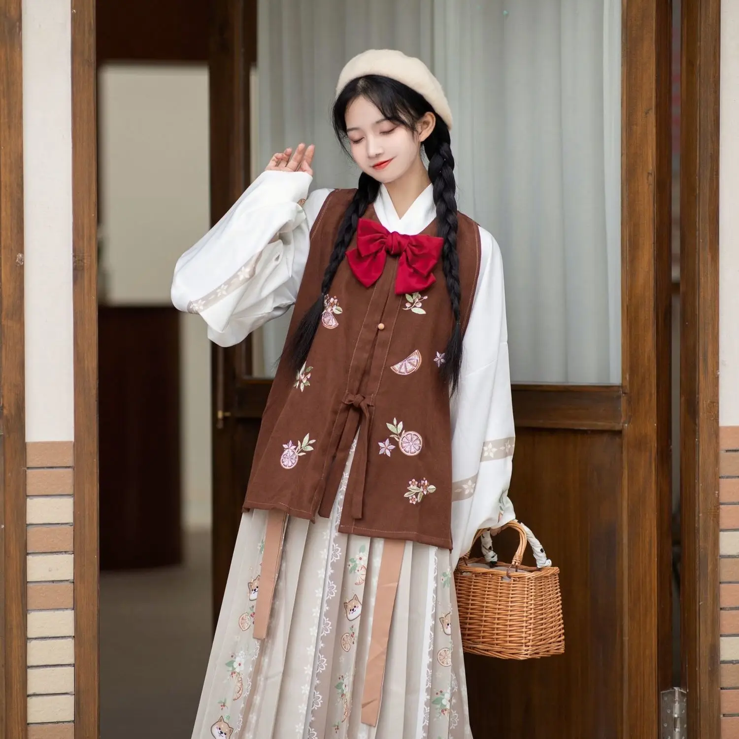 

2023 chinese improved hanfu dress ming dynasty round neck hanfu women's hanfu set autumn winter style casual daily hanfu a176