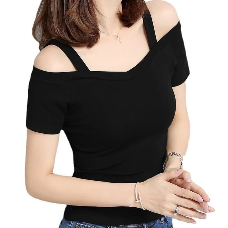 

Casual Cold Shoulder Shirt V-Neck Short Sleeve Blouse Top Slim Fit Summer Top