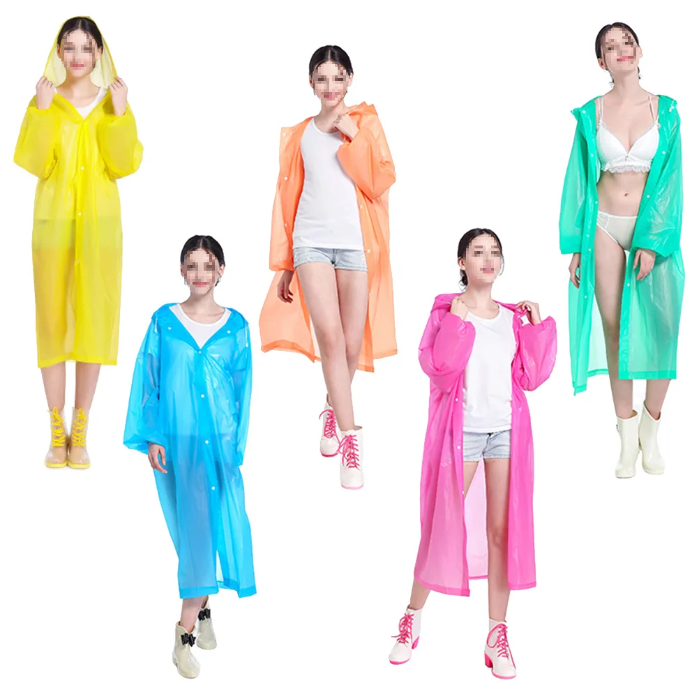 

5pcs Adult Reusable Raincoat Fashion Elastic Sleeves Poncho Outdoor Waterproof Raincoat Hooded Long Rainwear for Climbing