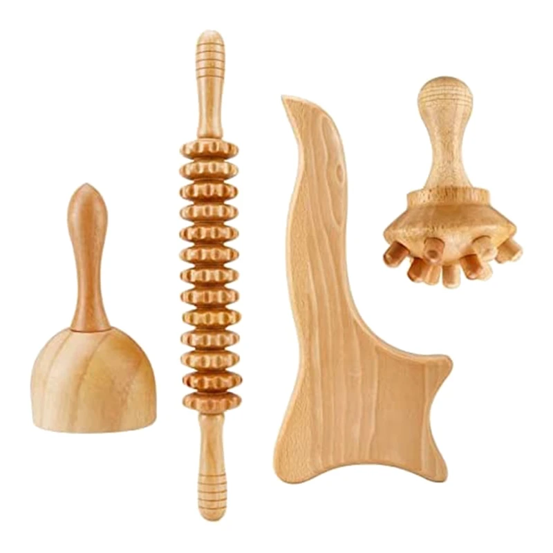 

4-In-1 Wood Therapy Massage Tool Gua Sha Scraping Paddle Massager Back Legs Body Shaping Lymphatic Drainage Cellulite