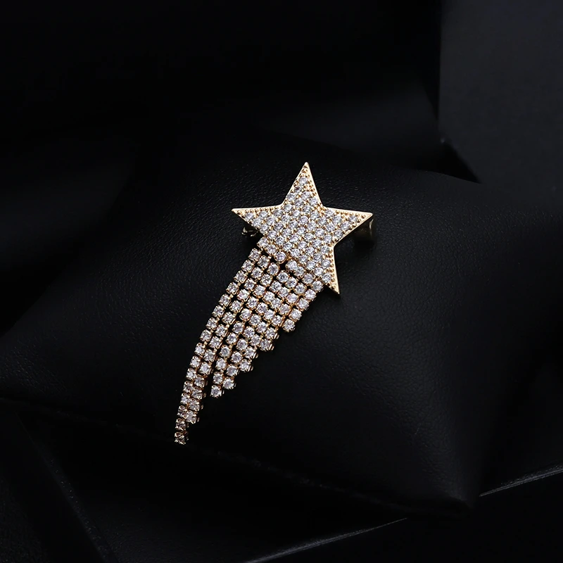Wish Meteor Korean Crystal Star Brooch Men and Women Simple Pin Suit Neckline Ornament Fixed Clothes Accessories Jewelry Gifts
