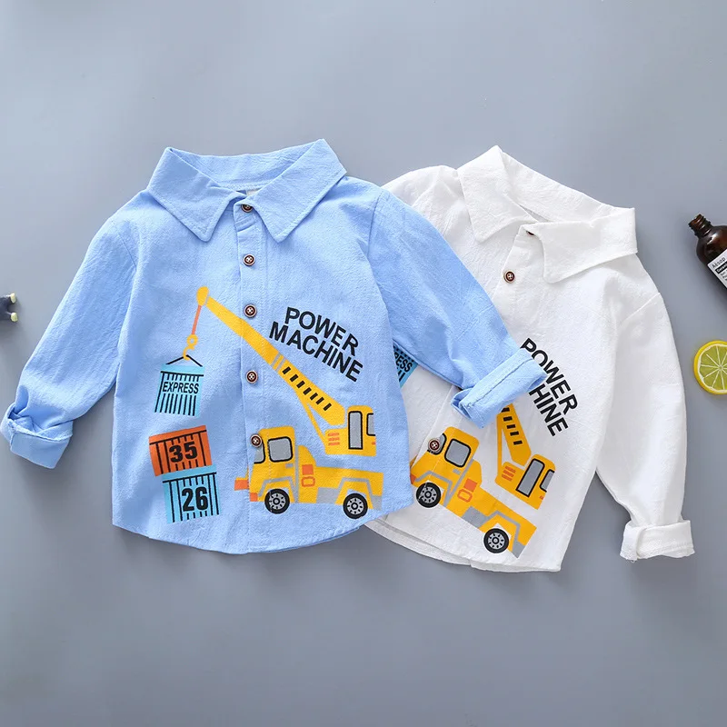 

Baby Boy Cartoon Excavator T-Shirt Kids Clothes Lapel Spring Autumn Boys Spring Top T-Shirt Solid Color Baby Boy Long Sleeve Top