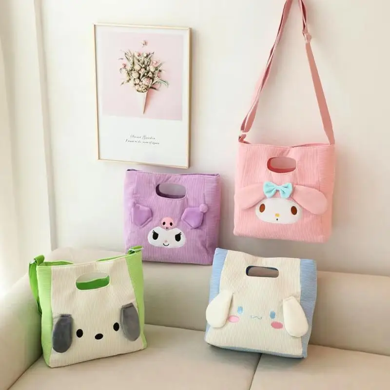

Kawaii Sanrio Anime Hobby My Melody Kuromi Cinnamoroll Cartoon Corduroy Handy Messenger Bag Going Tote Lunch Bag