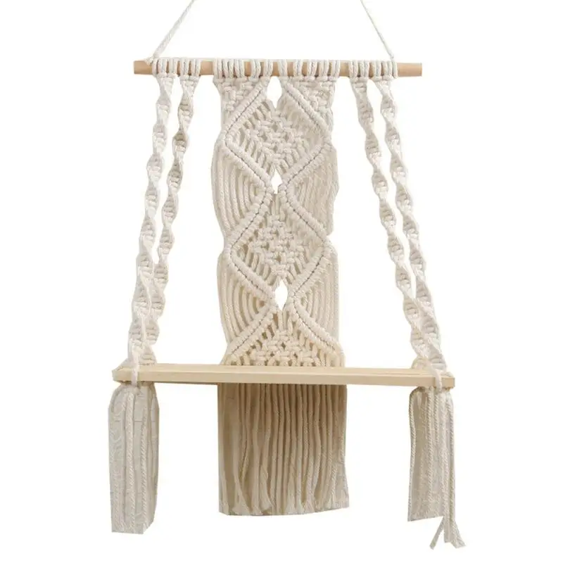 

Bohemian Wall Hanging Shelf Handmade Cotton Rope Rack Plant Holder Wall Decoration For Kids Rooms Living Room Tapestry