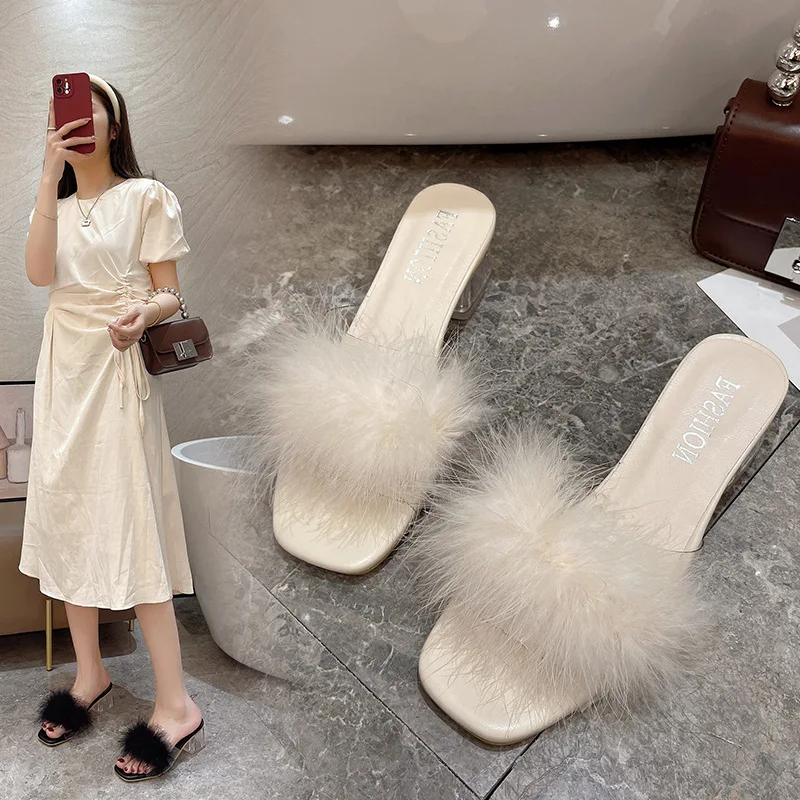 

Women Slippers Summer 2022 New Fashion Stiletto Sandals Open Toe High Heel Sandals Zapatillas Mujer Casa Sapatos Femininos