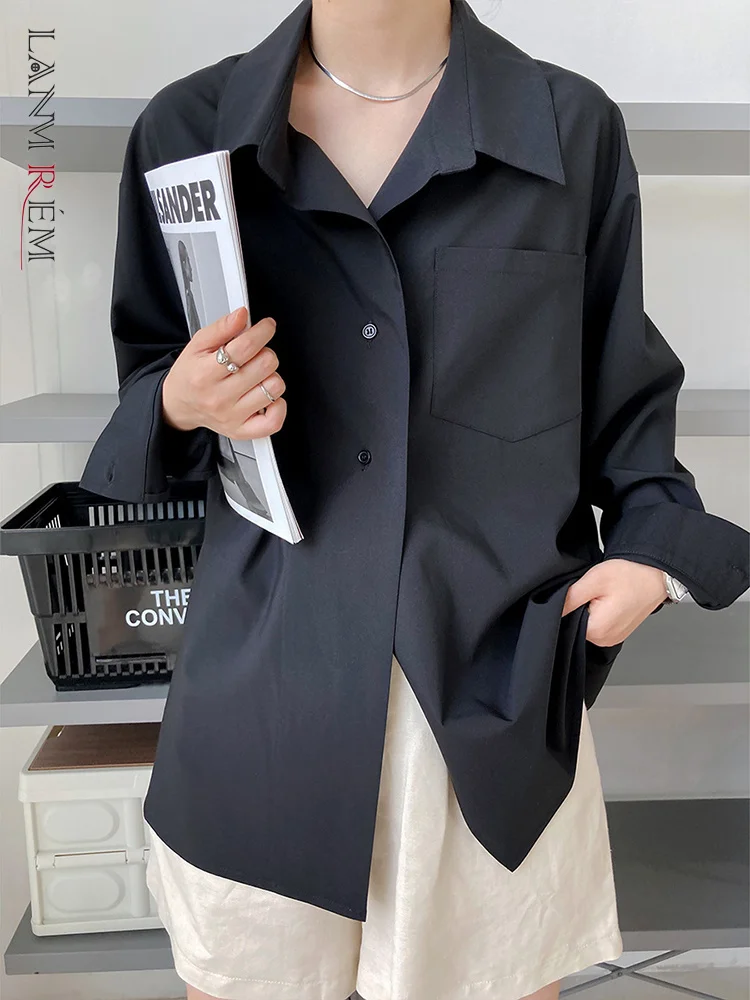 

[LANMREM] Solid Simplicity Shirt Women 2023 Autumn New Lapel Long Sleeve Single Breasted Casual Female Fashion Blouses 26D802