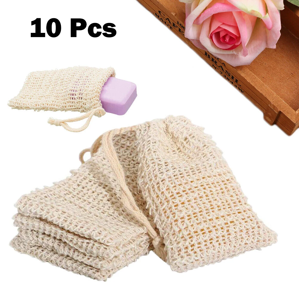 

10PCS Facial Cleanser Soap Mesh Bags Foaming Mesh Soap Body Wash Foaming Mesh Bag Drawstring Bags Household Cleaning Supplies