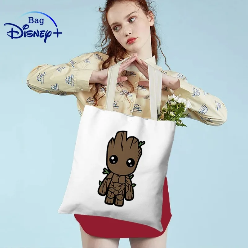 

Disney Groot Women's Handbags Guardians of The Galaxy Vol. 3 Canvas Tote Bags for School Reusable Shopping Bag Handbag Totebag