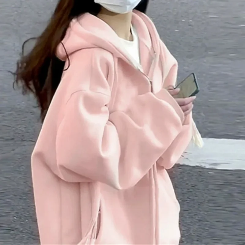 Осень-зима 2024 новый стиль толстовка с капюшоном женская повседневная свободная