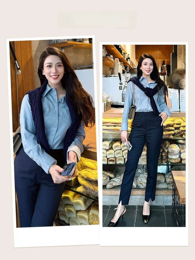 [Zeror] Рубашки с лацканами из ткани Prich Sanding TR осенне-зимняя простая женская рубашка