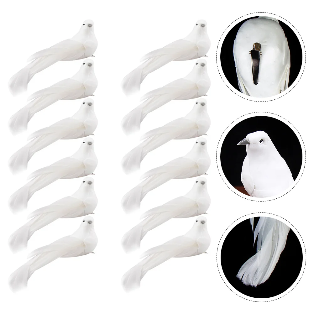 

12pcs Christmas Artificial Birds Garden Decorations Bird Craft (White)