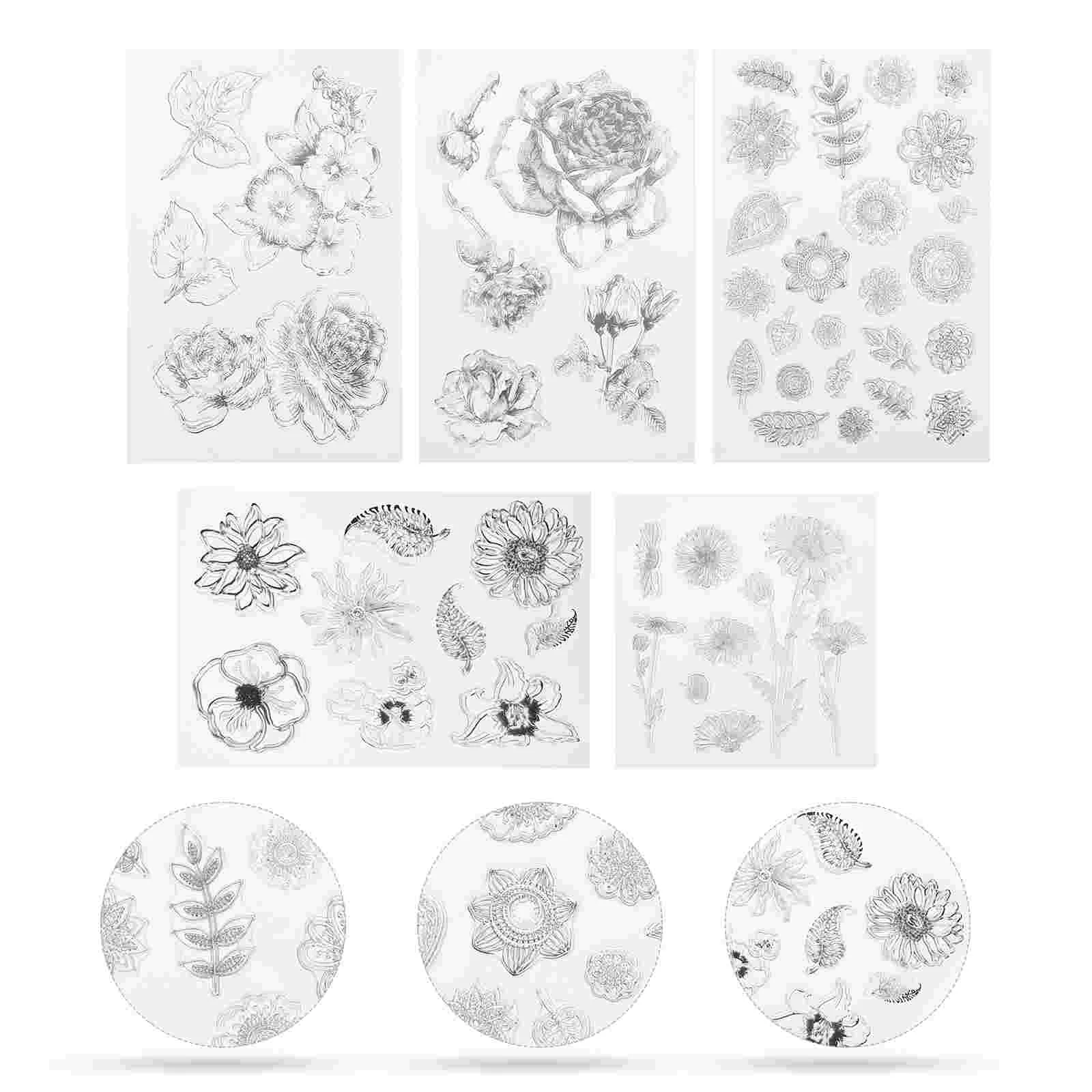 

5 Pcs Transparent Silicone Stamp Retro Style Flower Stamps Pattern Seals Decor Decorate Silica Gel
