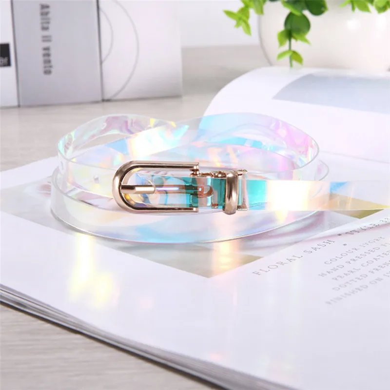 

2023 Women Waist Belt Resin Transparent Laser Metal Buckle Belts Female Leisure Wild Pin Buckle Women Strap Belt Cinturon Mujer