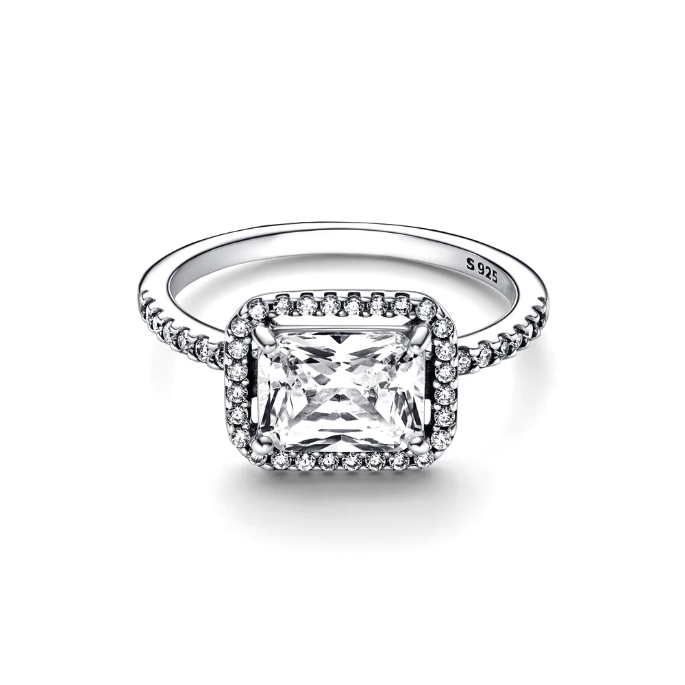 Pandora-Bague Halo Rectangulaire en Argent S925 pour Femme, Bijoux Classiques de Luxe, Cadeau de Proposition de Travailleurs