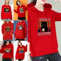 casual print sweatshirt women hoodies autumn fashion hooded long sleeve tops loose all match pullover clothes trend streetwear