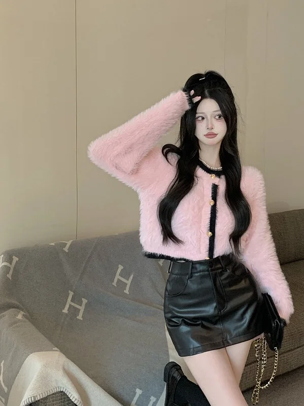 Изящный бархатный свитер из искусственной норки женский осенне-зимний