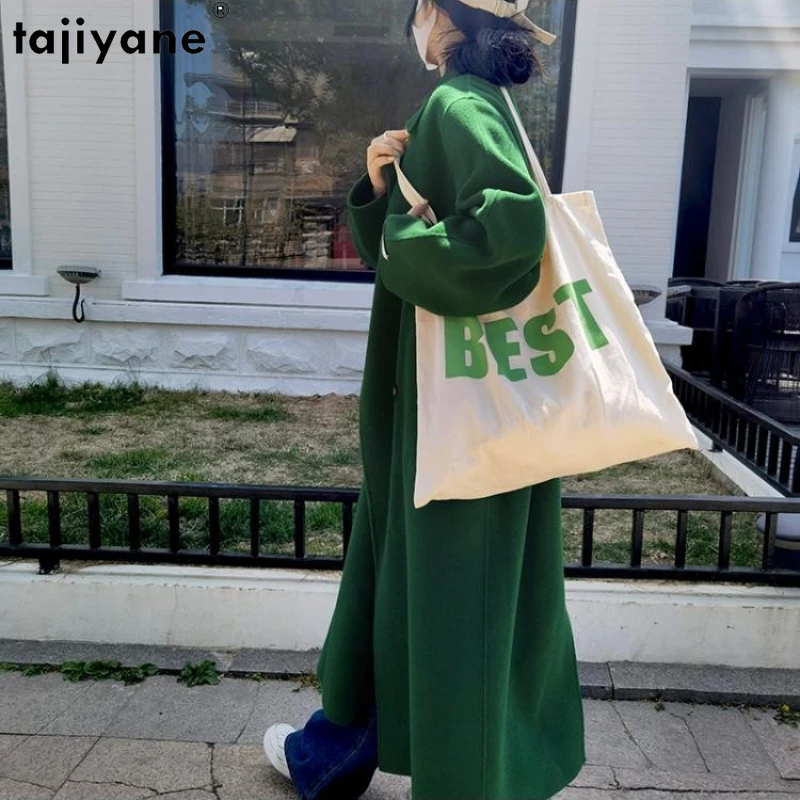 

Женское двубортное длинное пальто Tajiyane, черное шерстяное Свободное пальто в Корейском стиле с поясом на завязках, пальто из 2023-ной шерсти для зимы, 100%