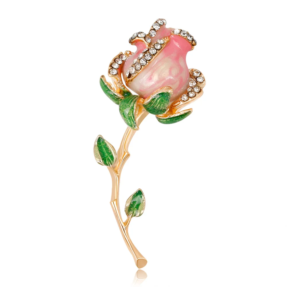 

TULX Enamel Pink Tulip Flower Brooches For Women Elegant Rhinestone Rose Flower Weddings Office Party Brooch Pins Gifts