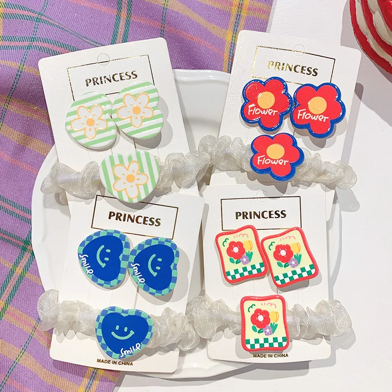 

Cute Flower Smiley Face Hair Pin Hair Band for Women Scrunchie Hair Ties Rubber Bands Girl Love Heart Hair Accessories Wholesale