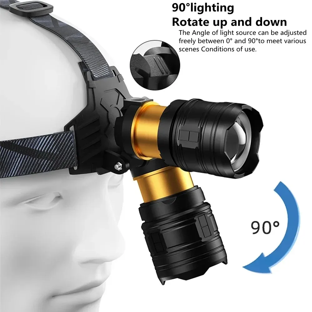 Фото Мощный налобный фонарь XHP360 LED с зумом, 36 светодиодов, перезаряжаемый, на аккумуляторе 18650, регулируемый, яркий, для рыбалки, кемпинга, походов №4