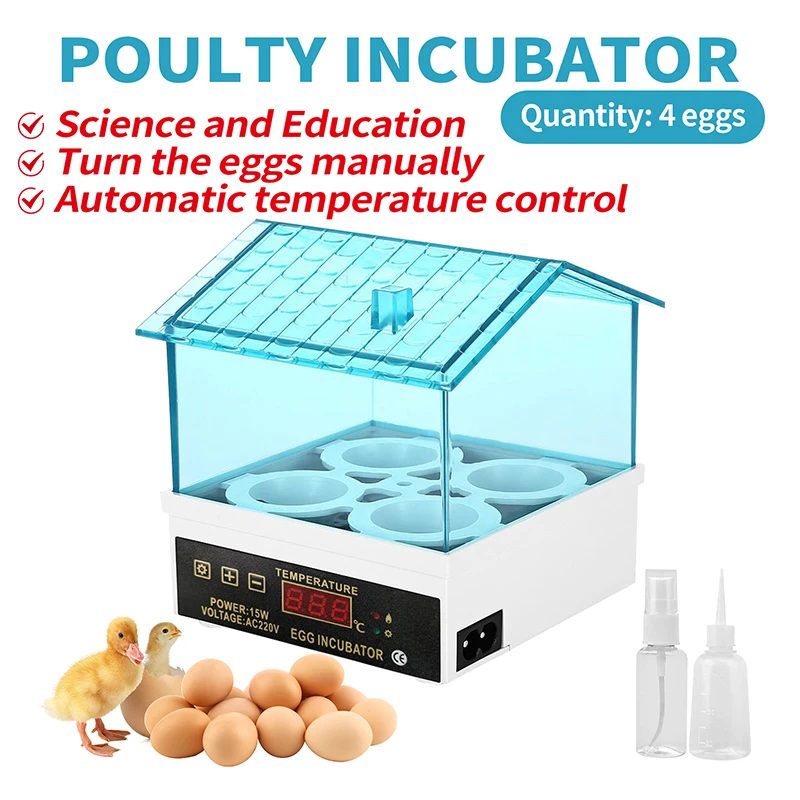 

4 Eggs Incubator Brooder Humidity Display Poultry Hatcher Machine for Hatching Chickens Birds Duck Quail Goose Egg Incubator