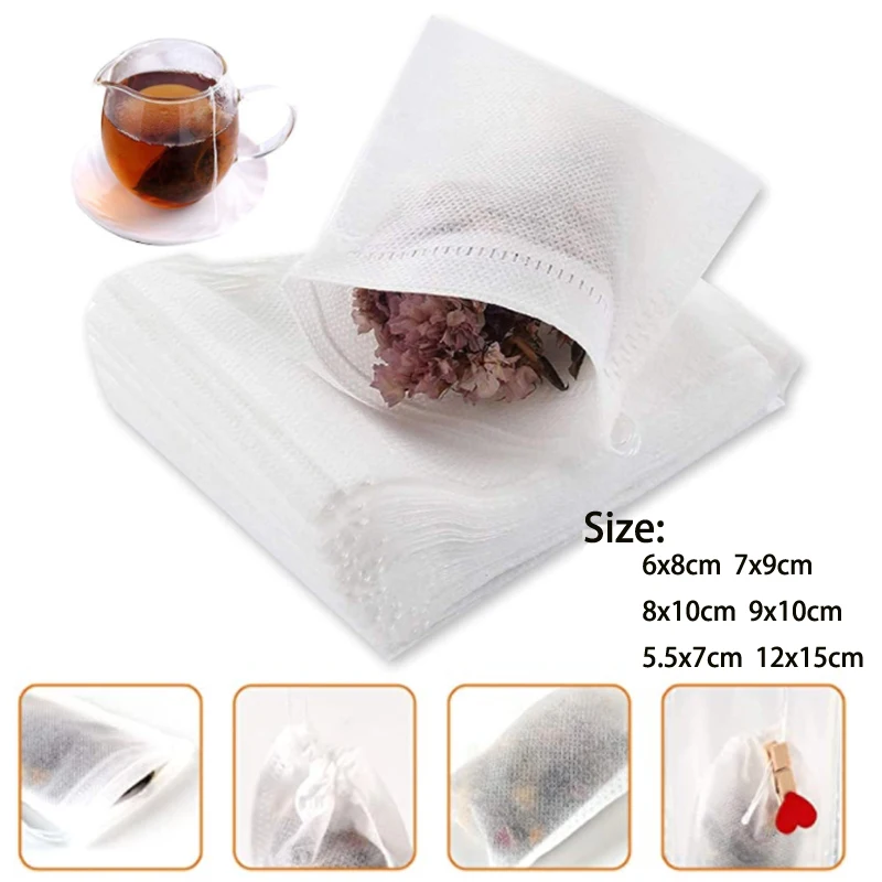 50/100pc Tea Bags Non-woven Fabric Tea Filter Bags for Spice Tea Infuser with String Heal Seal Disposable Teabags Empty Tea Bags