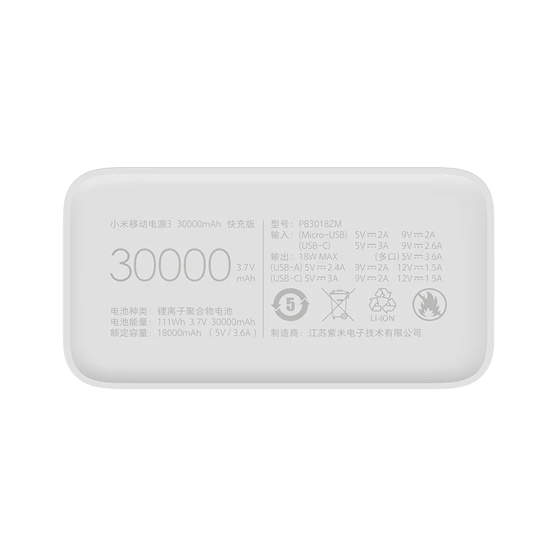 Внешний аккумулятор Xiaomi Power bank 3 30000 мАч PB3018ZM USB Type C 18 Вт быстрая зарядка