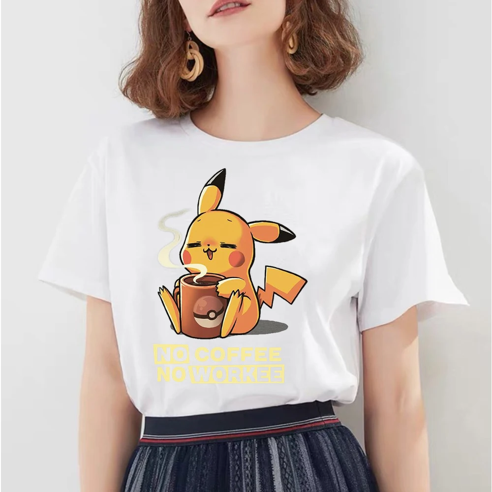 

Pokémon T-shirt Coffee Dress Summer Women's Casual Top Printed Short-sleeved Cartoon Kawaii Anime Aesthetic T-shirt