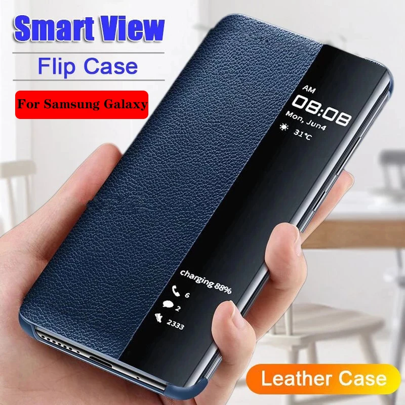 

Smart View Flip Case For Samsung Galaxy A72 A71 A70 A51 A50 A41 A42 A21 A20 A12 A11 A10 A32 A52 A02S M51 M11 A20E Leather Cover