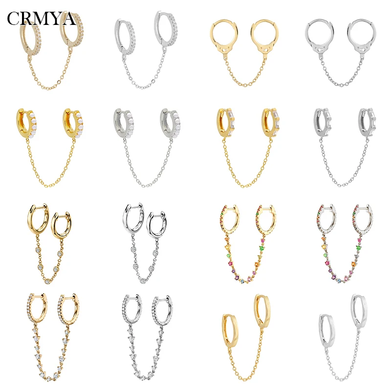CRMYA 1Pc Gold Silver Filled Hoop Earrings For Women Zircon Piercing Double Round Chain Tassel Earrings 2022 Jewelry Wholesale