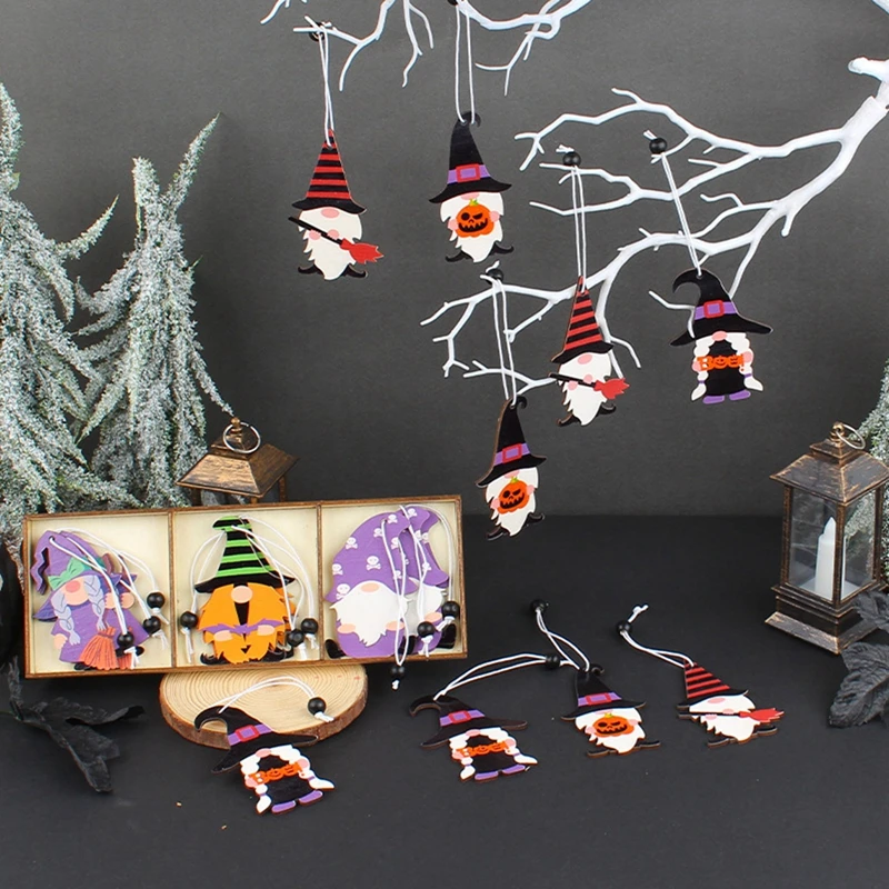

9 шт. набор украшений в виде мини-дерева, гном на Хэллоуин, деревянный кулон в виде гнома, украшение для празднивечерние, список украшений из ...