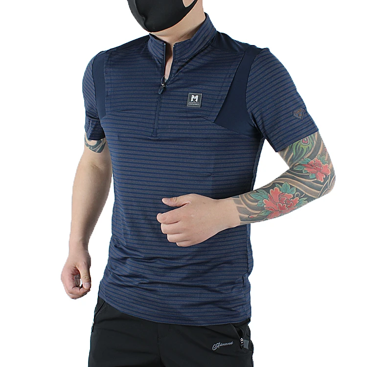 MONTPIC Men`short sleeve elastic quick dry cycling hiking t-shirts mens UV-proof slim breathable riding trekking tshirts