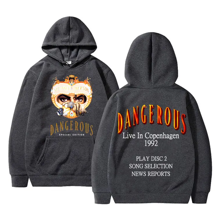 King of Pop Michael Jackson Dangerous World Tour Hoodie Men Women Classic Gothic Rock Sweatshirt Men's Vintage Oversized Hoodies