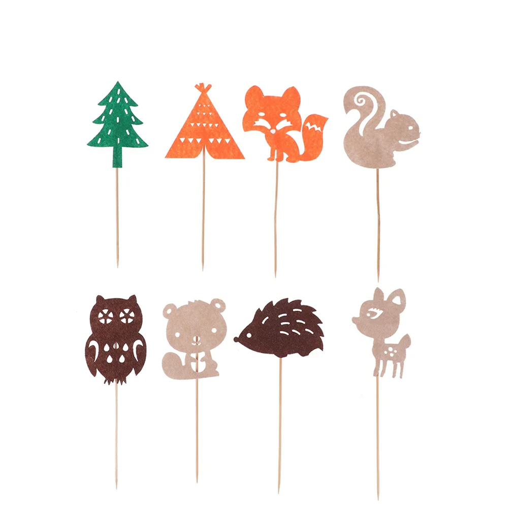 

48pcs Forest Animals Birthday Cake Toppers Bear Baking Cake Cupcake Food Fruit Picks