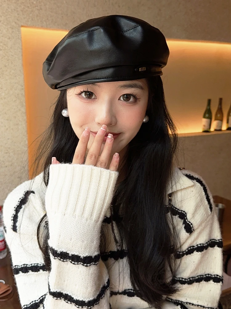 Черный берет женский осенне-зимний новый большой по окружности головы из