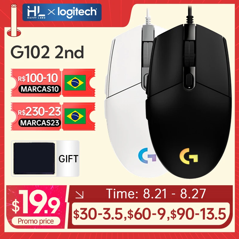 Мышь Logitech G102 (2-я) Проводная игровая мышь RGB USB для ПК, ноутбука, компьютера, эргономичная мышь, геймерская Механическая Боковая кнопка/G304 Беспроводная