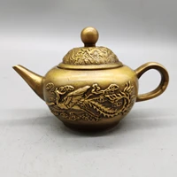 dragon phoenix carving pot home crafts teapot fine workmanship antique bronze collection ornaments