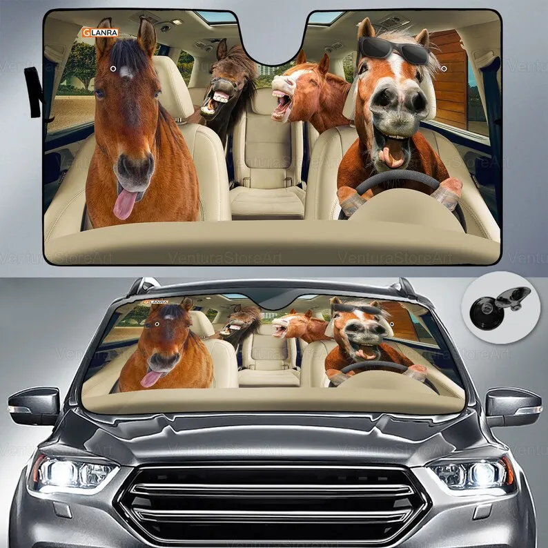 

Funny Family Horse Car Sunshade, Horse Sunshade, Horse Lover, Horse Car Decoration, Car Sun Protector, Horse Decoration