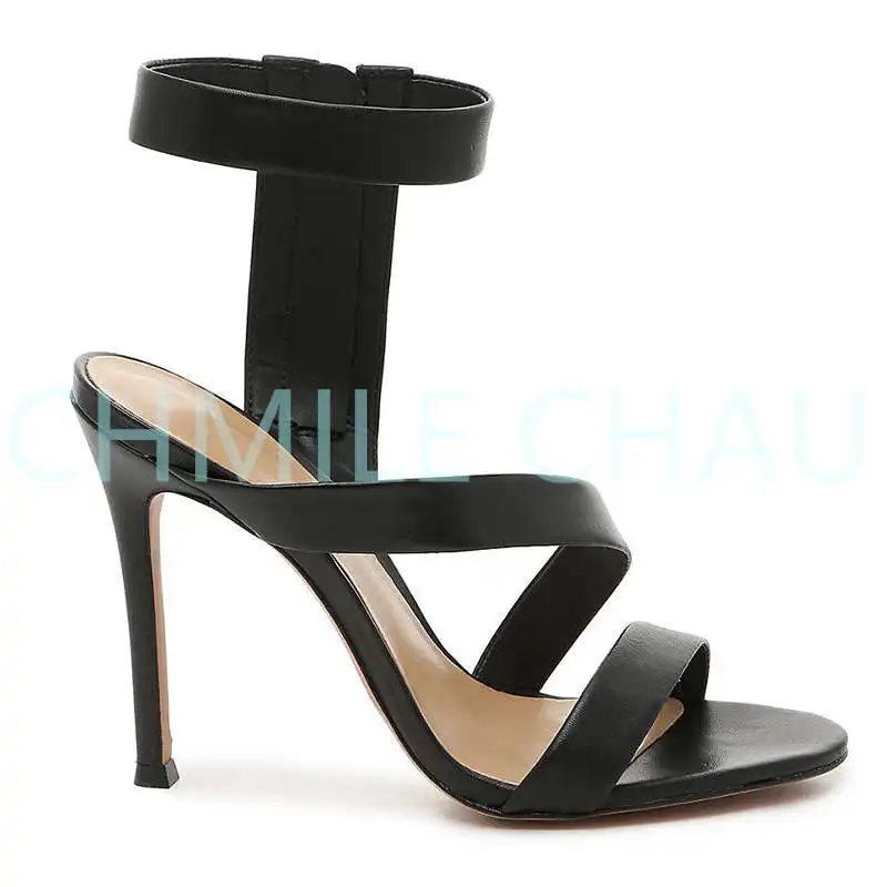

Elegant Luxury Designer Women Sandals Gladiator Stiletto High Heels Zip Ankle Strap Fetish Party Rome Plus Size Shoes 75-CHC-31