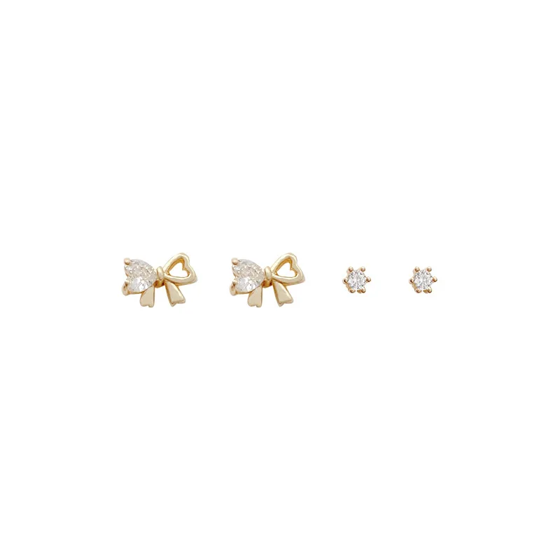 

4 Piece Korean New Bow Zircon Earrings Women Combination Set Fashion Jewelry Female High Quality Earrings for Women