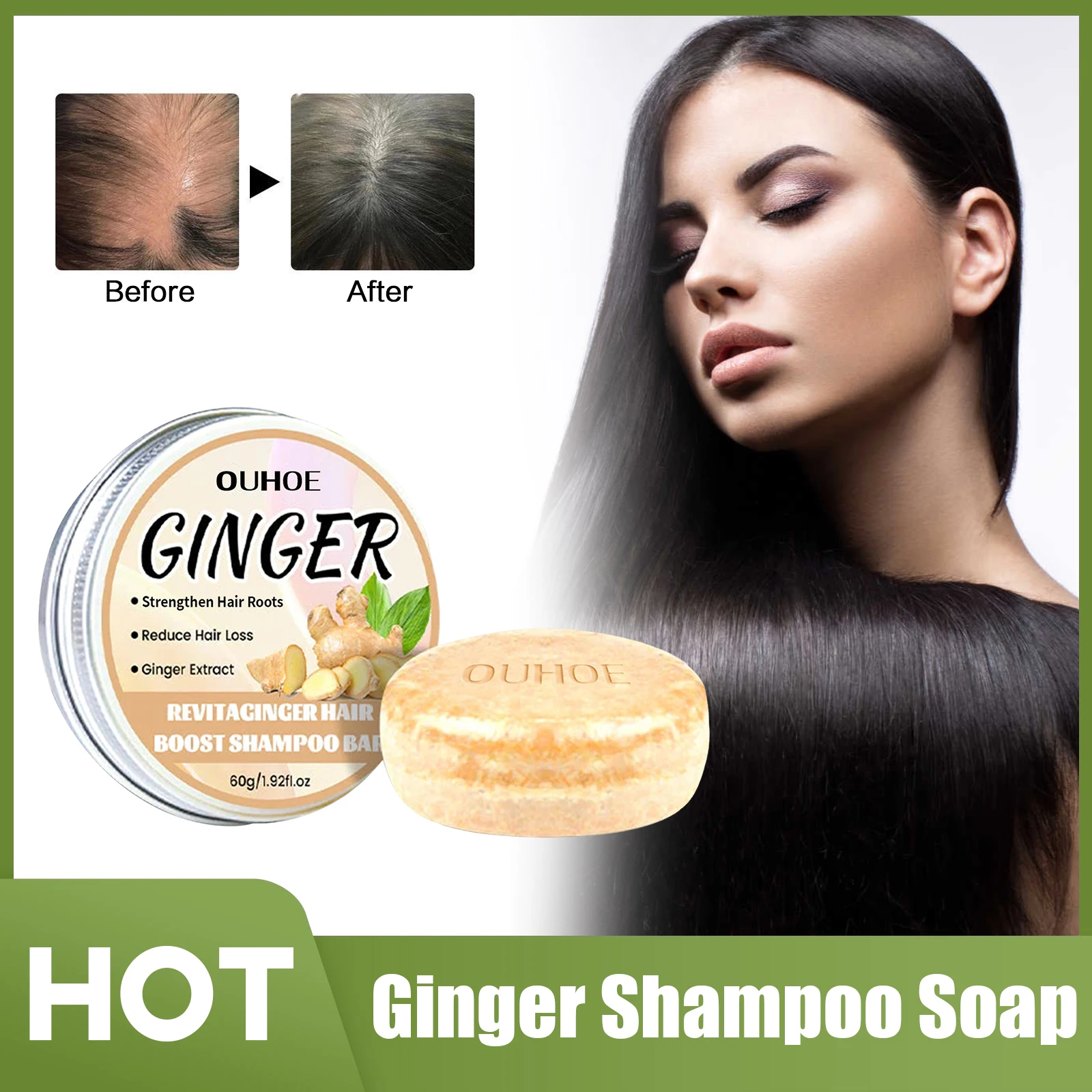 

Natural Ginger Shampoo Soap Repair Thickening Hair Promote Growth Deep Cleansing Nourishing Scalp Anti Hair Loss Shampoo Bar 60g