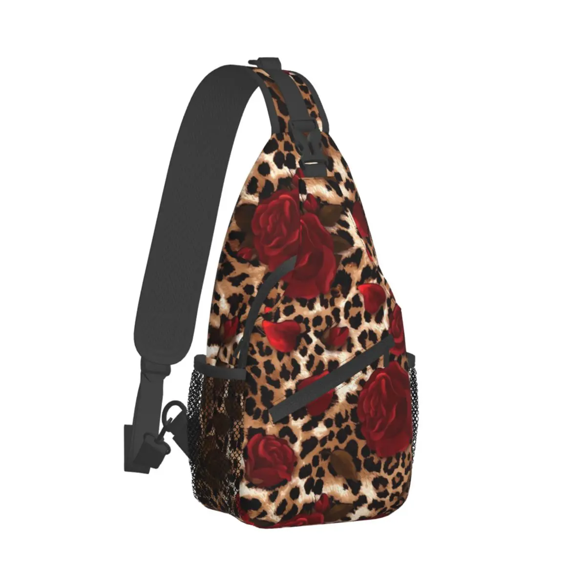 

Floral Leopard Print Shoulder Bags Red Roses Fishing Chest Bag Male Bicycle Design Sling Bag Casual High School Crossbody Bags