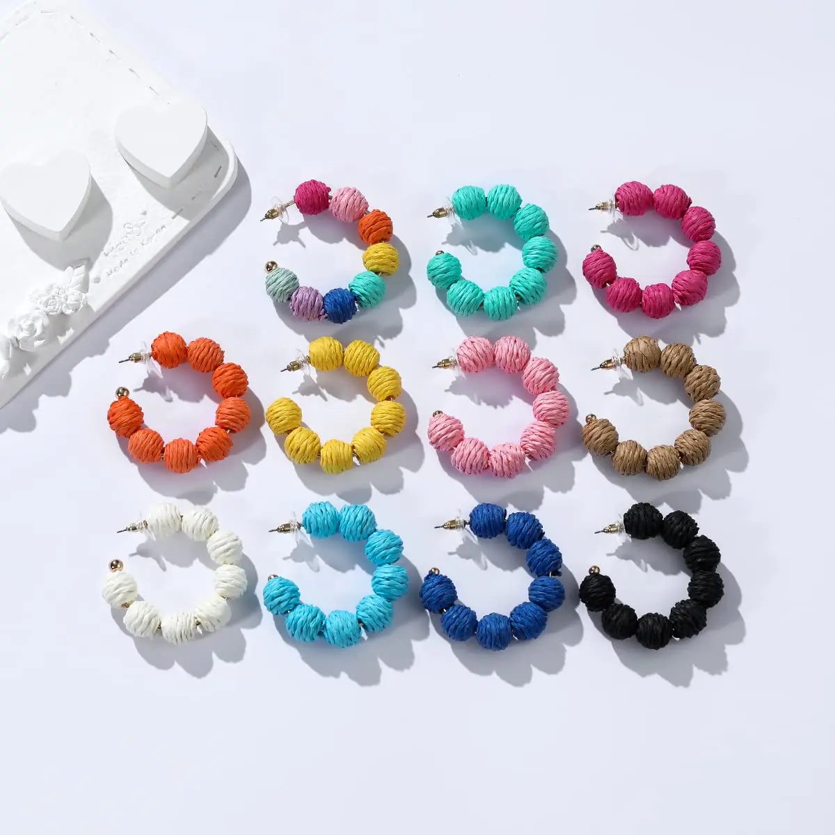 

Rattan Earrings Summer Boho Raffia Ball Hoop Dangle Earrings for Women Girls Lightweight Straw Statement Beach Earrings Jewelry