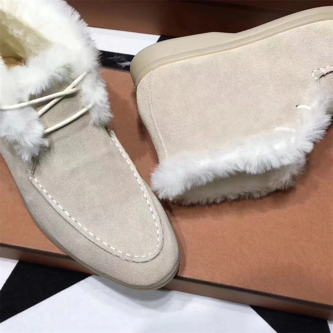 Top quality Winter Cashmere 2022 Warm Cashmere Loafers Round head wool women's fashion classic comfortable casual women's boo