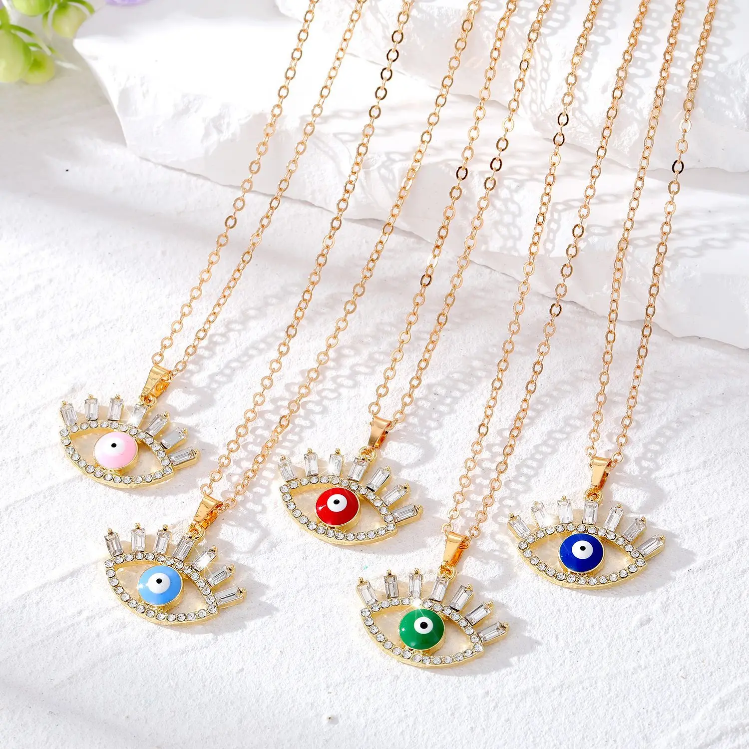 

20pcs Lucky Evil Eye Pendant Necklaces for Women Gift Jewelry Zircon Eyelash Turkish Sweater Clavicle Chain Necklace