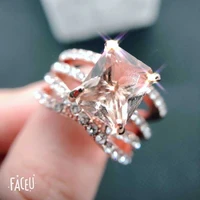 shining champagne ring set princess morganite crystal multilayer rings for women girls finger ring propose wedding band jewelry