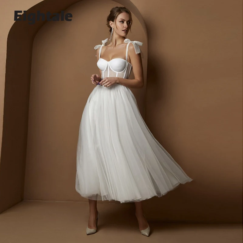

Eightale Short Wedding Dresses Sweetheart Spaghetti Strap A-Line Mid Length Bride Dresses Wedding Gowns vestido de noiva curto