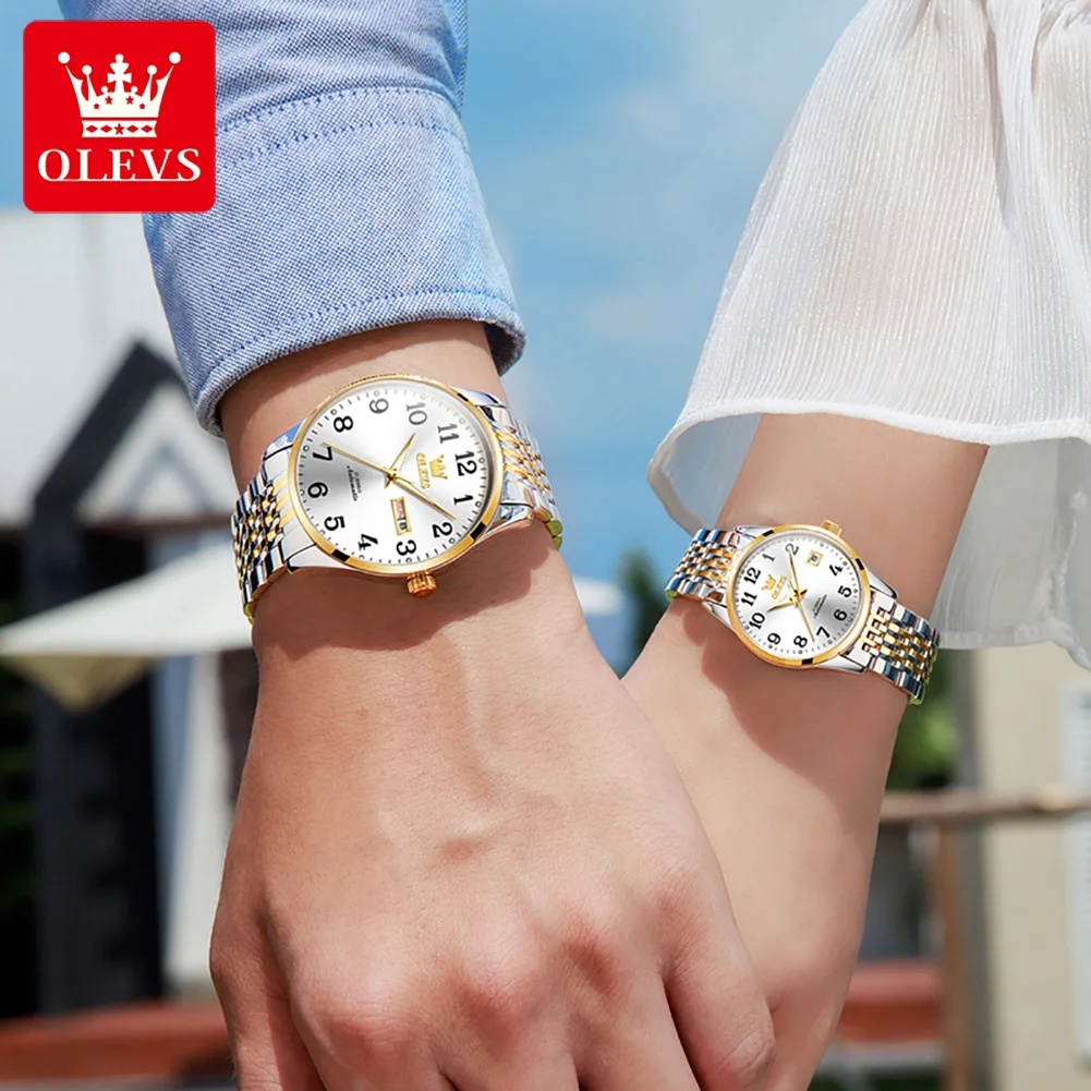 OELVS Brand Couple Watch Luxury Automatic Mechanical Watch Stainless Steel Waterproof Clock Relogio Masculino Couple Gift