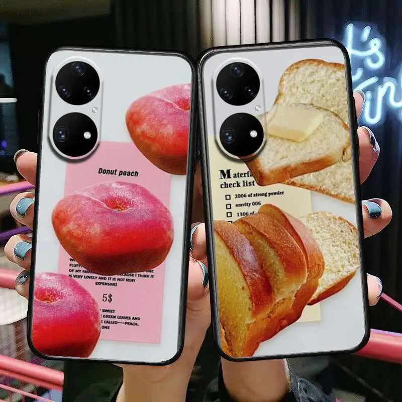 

Butter bread cute Phone Case For Huawei p50 P40 p30 P20 10 9 8 Lite E Pro Plus Black Etui Coque Painting Hoesjes comic fas